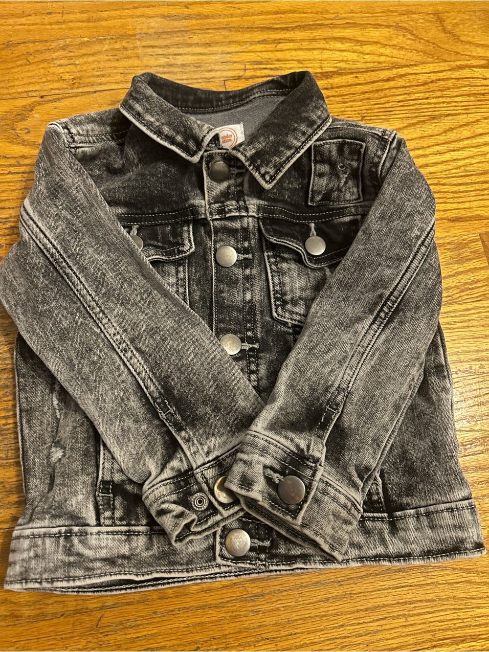 Kids' Washed Black Denim Jacket - Classic Button Front